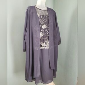 Slate Embroidered Midi Dress with Matching Jacket